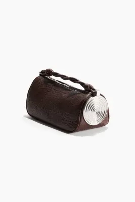 Sac à main avec détail en métal - Marron foncé/argenté — photo 6