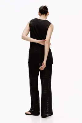 MAMA Pantalon à cordon en maille pointelle - Noir — photo 2