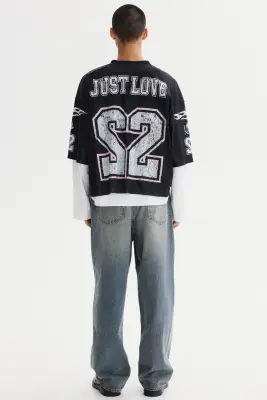 T-shirt Oversized Fit en mesh imprimé - Noir/22 — photo 3