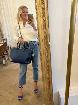 Sac Dewsbury Convertible Tote Heritage en cuir grainé bleu à bandoulière Prix boutique 1800€ — photo 2