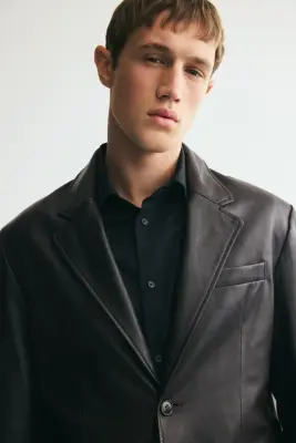 Veste en cuir à fermeture droite - Marron foncé — photo 2