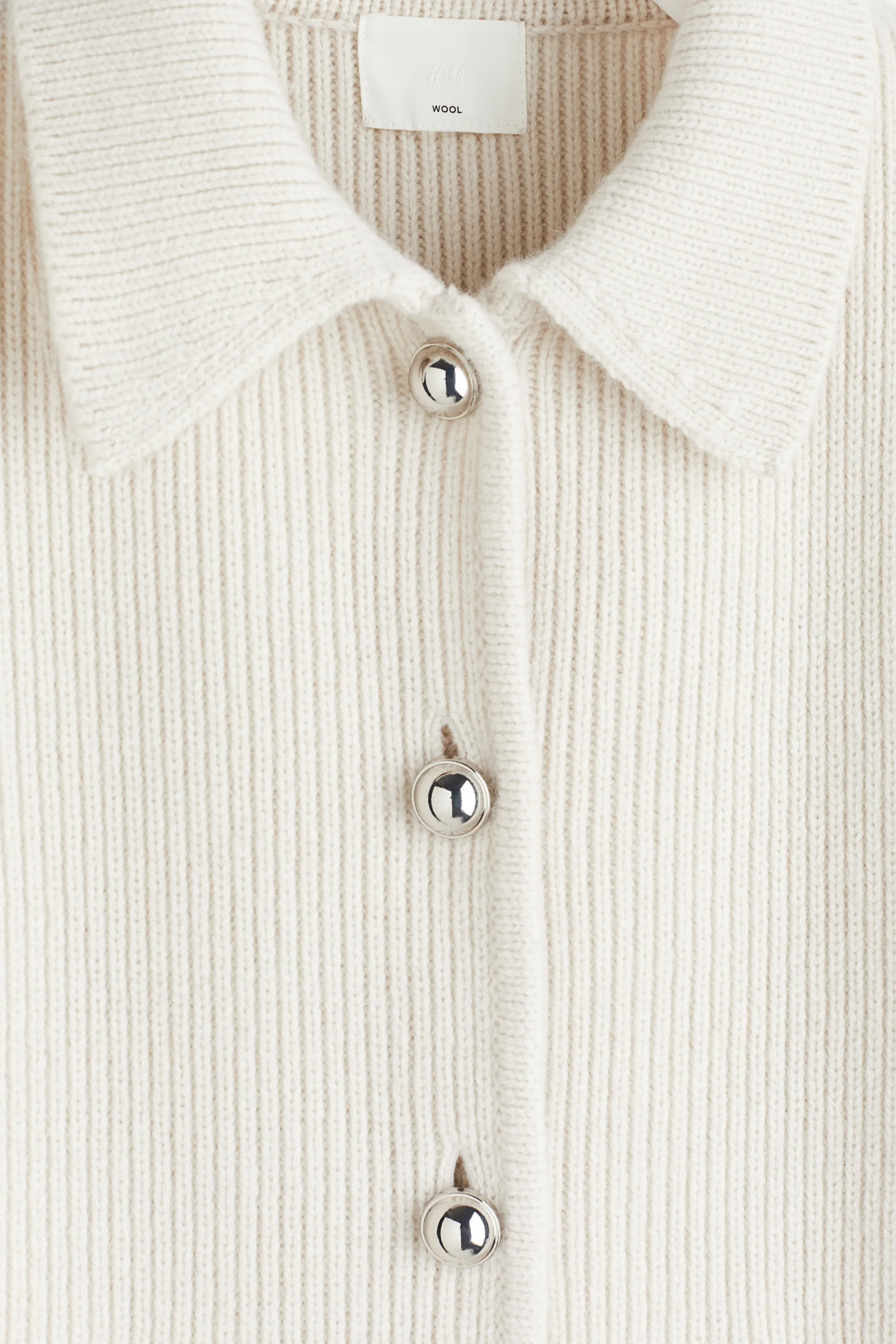 Gilet en maille de laine côtelée - Crème