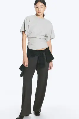 T-SHIRT AJUSTÉ DRAPÉ - Gris chiné — photo 1