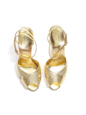 Sandales à talon et bride cheville en cuir doré NEUVES Px boutique 500€ Taille 40 — photo 2