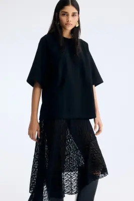 Jupe asymétrique en dentelle - Noir — photo 2