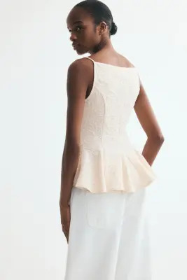 Top péplum texturé - Beige clair — photo 3