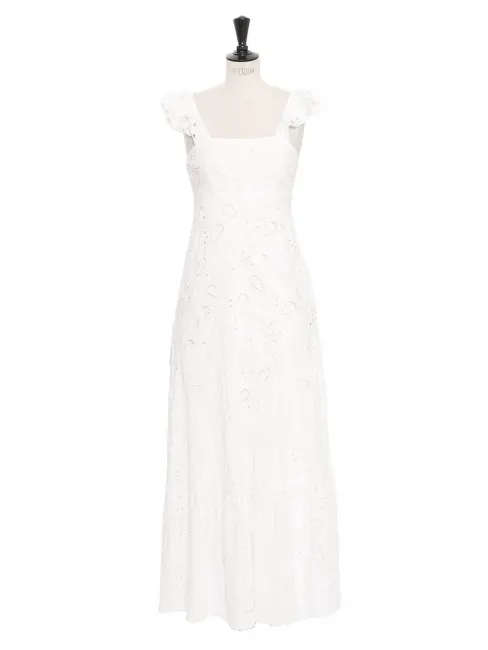 Robe longue en coton à oeillet blanc bretelles à volants Prix boutique 340€ Taille S
