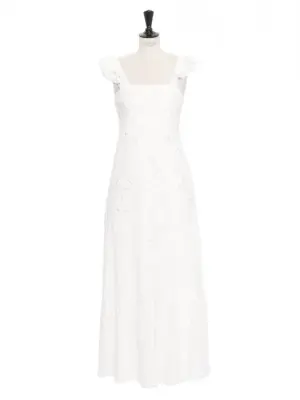Robe longue en coton à oeillet blanc bretelles à volants Prix boutique 340€ Taille S — photo 1
