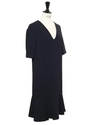 Robe ELY manches courtes col V en crêpe bleu nuit Px boutique 600€ Taille 34 — photo 5