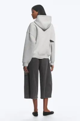 Sweat à capuche zippé oversize en scuba - Gris chiné — photo 2