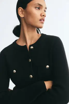 Robe en maille avec boutons - Noir — photo 1