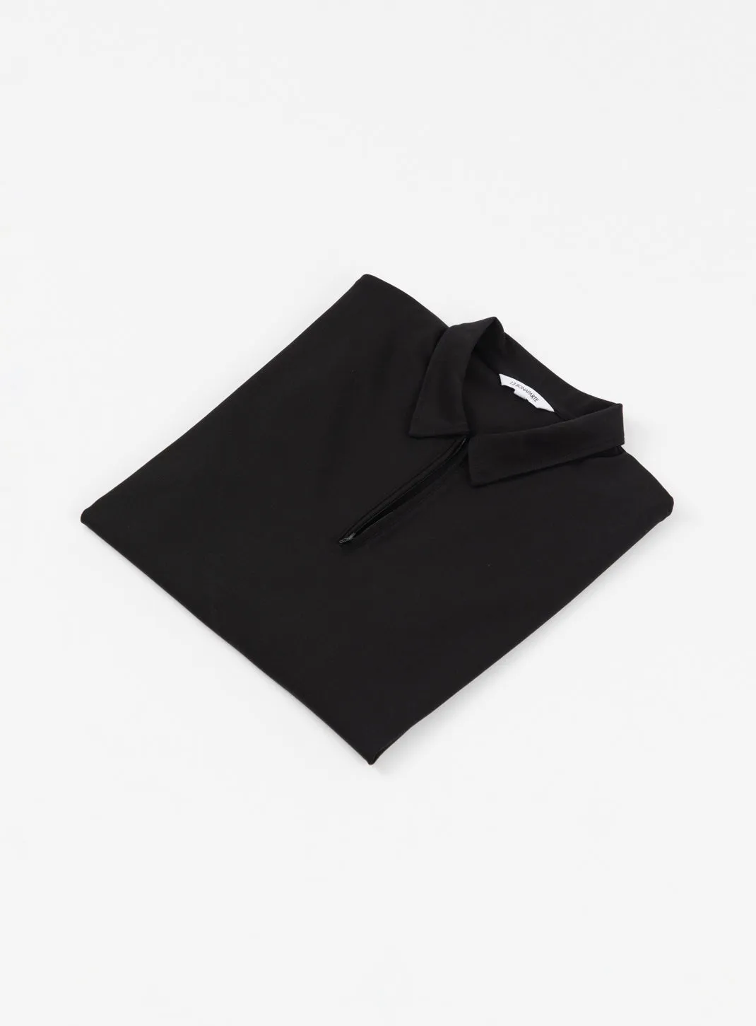 Long Sleeve Zipped Poloshirt in Black Technical Knit