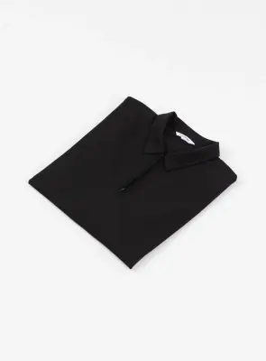 Long Sleeve Zipped Poloshirt in Black Technical Knit