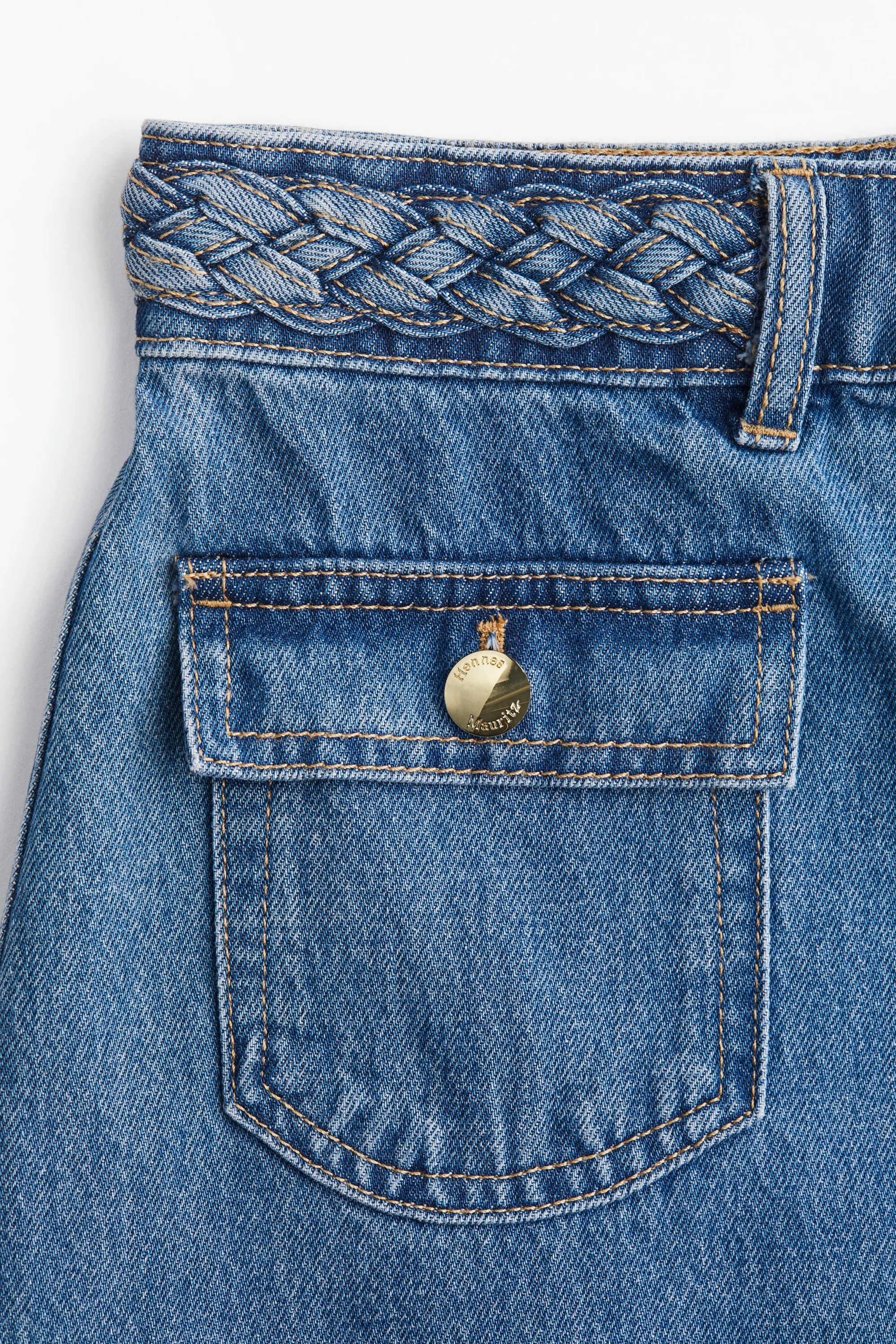 Jupe en denim avec galon tressé - Bleu denim