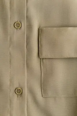 Chemise à col droit en viscose mélangée - Vert kaki clair — photo 4