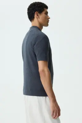 Polo Slim Fit en maille texturée - Gris foncé — photo 3