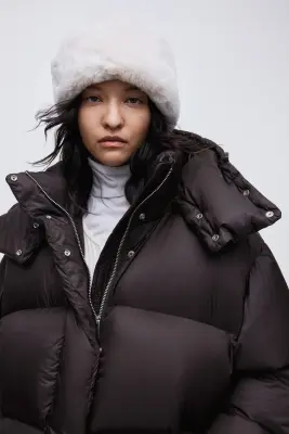 Hooded down puffer jacket - Marron foncé — photo 2