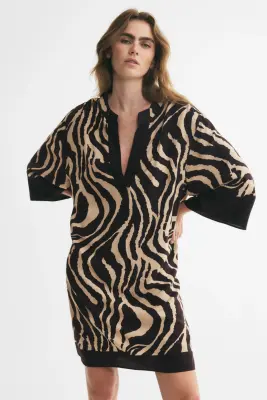 Robe tunique en viscose - Marron foncé/imprimé zèbre — photo 1