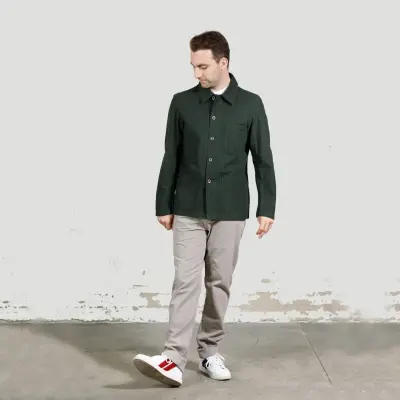 Veste de travail authentique coton bio 1G/5C - Khaki foncé — photo 3