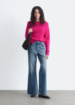 Pull en mélange bouclé de coton et de laine - Dark pink — photo 2