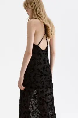 Robe à bretelles fines avec imprimé floqué - Noir — photo 3