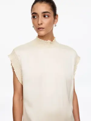 Robe midi smockée - Blanc — photo 3