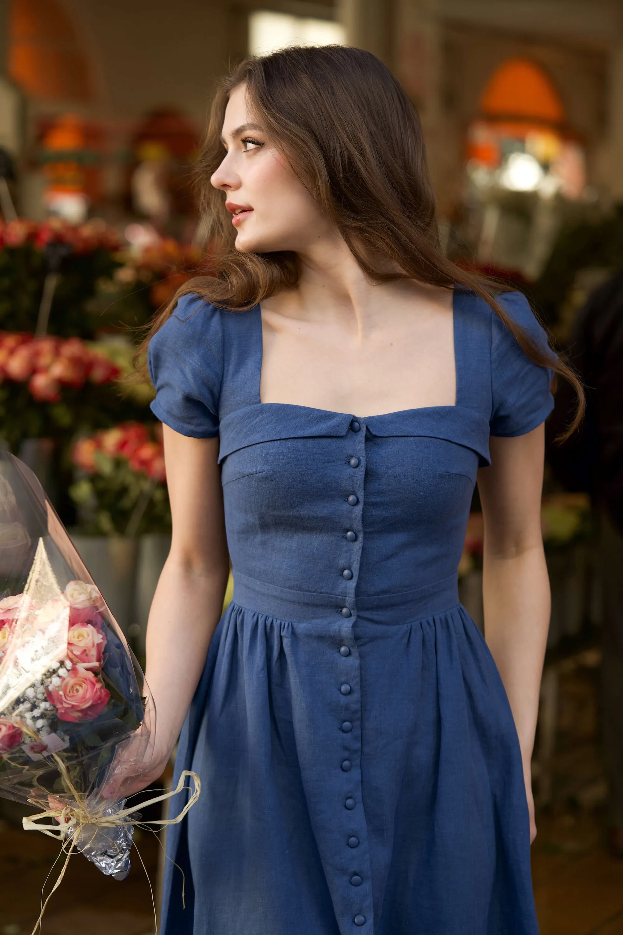 Estelle Button Down Dress - Dark blue