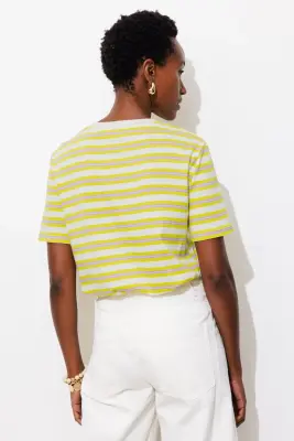 T-shirt rayé en jersey Femme — photo 4