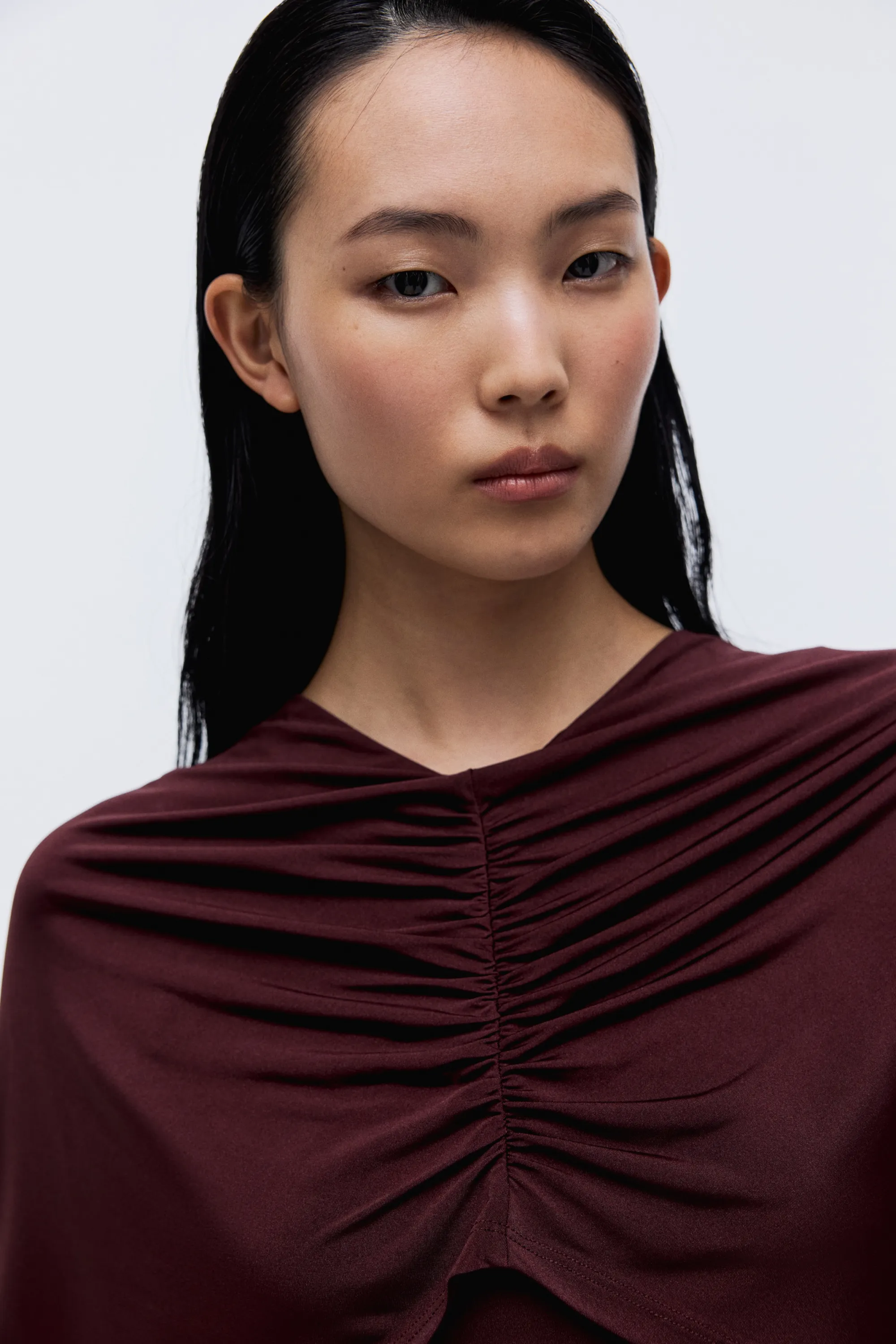 Robe cape en jersey - Prune chocolat