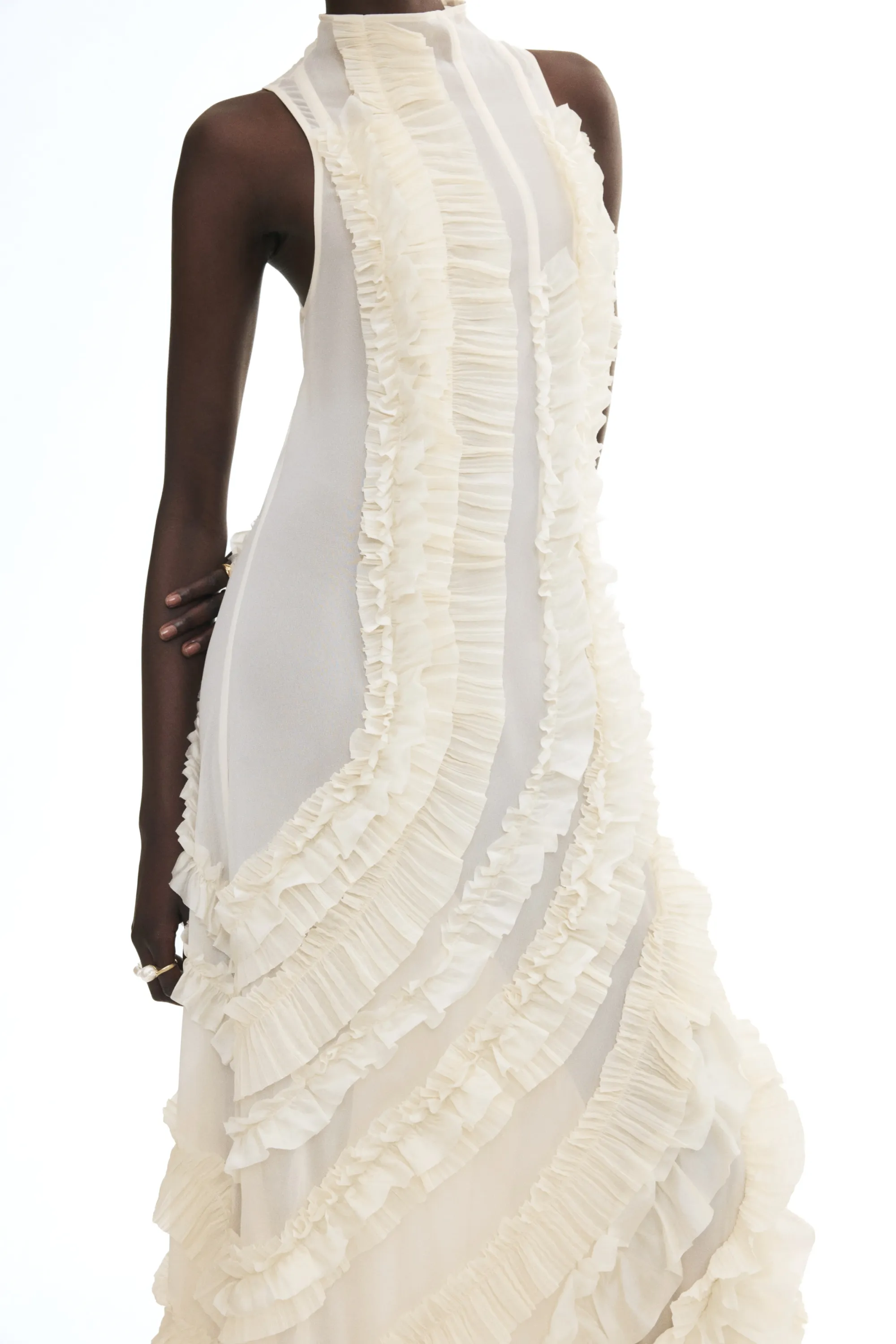 Robe maxi à volants ruchés - Blanc