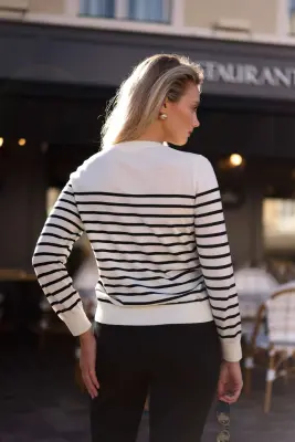 Kaia Merino Wool Top - White with black — photo 4
