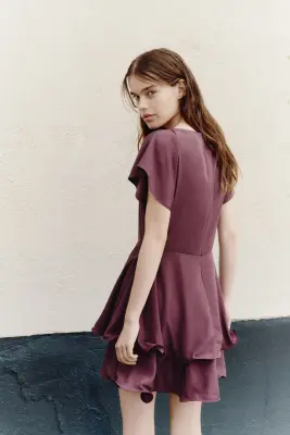 Robe étagée avec encolure bateau - Rouge prune — photo 2