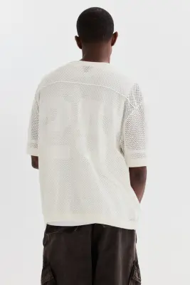 Relaxed Fit Boxy Mesh T-shirt - Blanc — photo 3