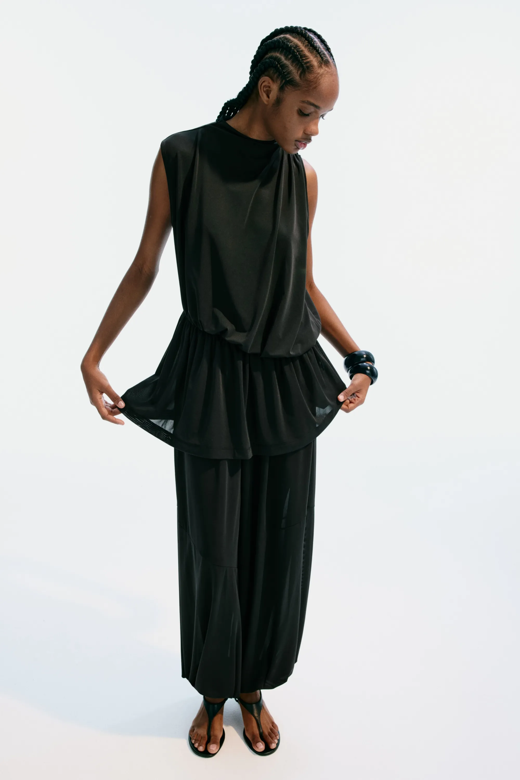 Top asymétrique à effet drapé - Noir