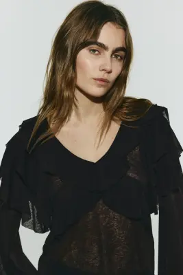 Top volanté - Marron foncé — photo 1