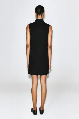 ROBE COURTE EN LAINE MÉLANGÉE DOUBLE FACE - NOIR — photo 3