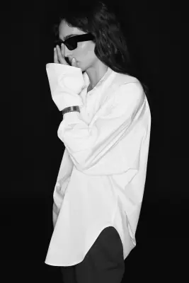 Chemise oversize en coton - Blanc — photo 4