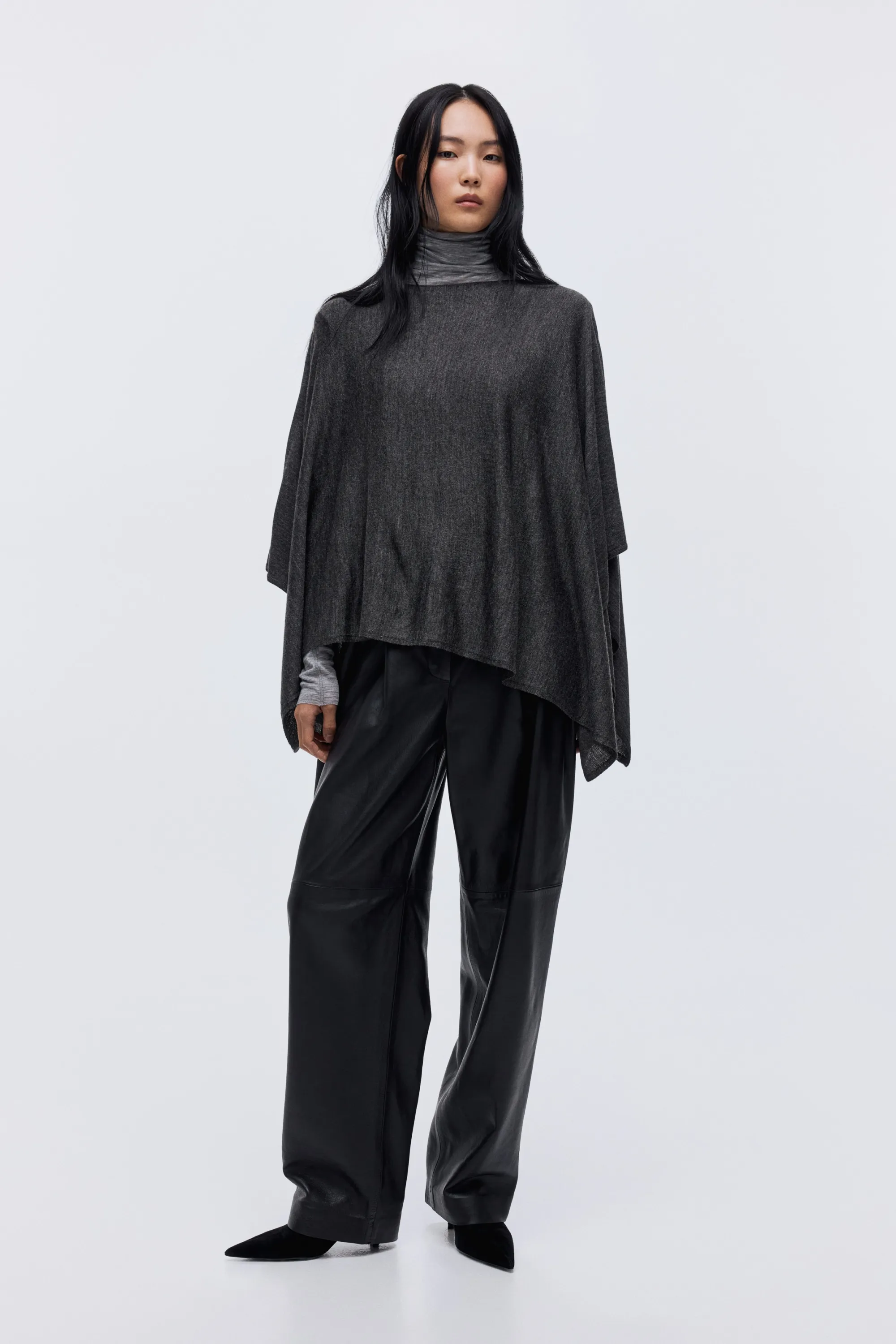 Cape en maille fine - Gris foncé chiné