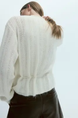 Gilet en maille avec cordon de serrage - Crème — photo 2