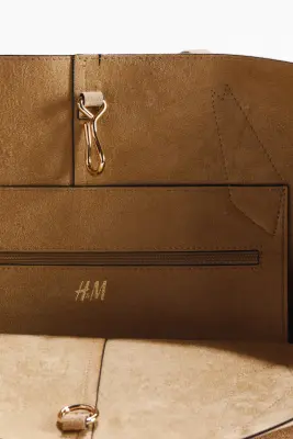 Sac shopping en cuir velours - Beige foncé — photo 4