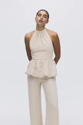Top dos nu avec base à effet boule - Beige clair — photo 1