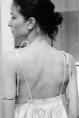 Robe trapèze avec bretelles à nouer - Jaune/rayé — photo 1