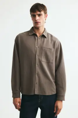 Chemise Relaxed Fit en jersey - Taupe foncé — photo 1