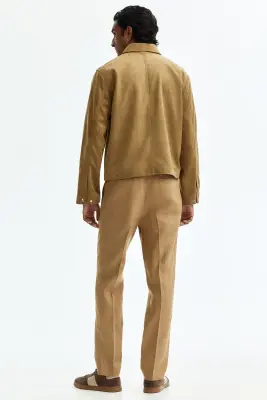 Pantalon de costume Slim Fit en lin - Beige — photo 4