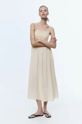Robe à bretelles fines en coton - Beige clair — photo 2