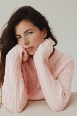 Pull en maille torsadée - Rose clair — photo 1