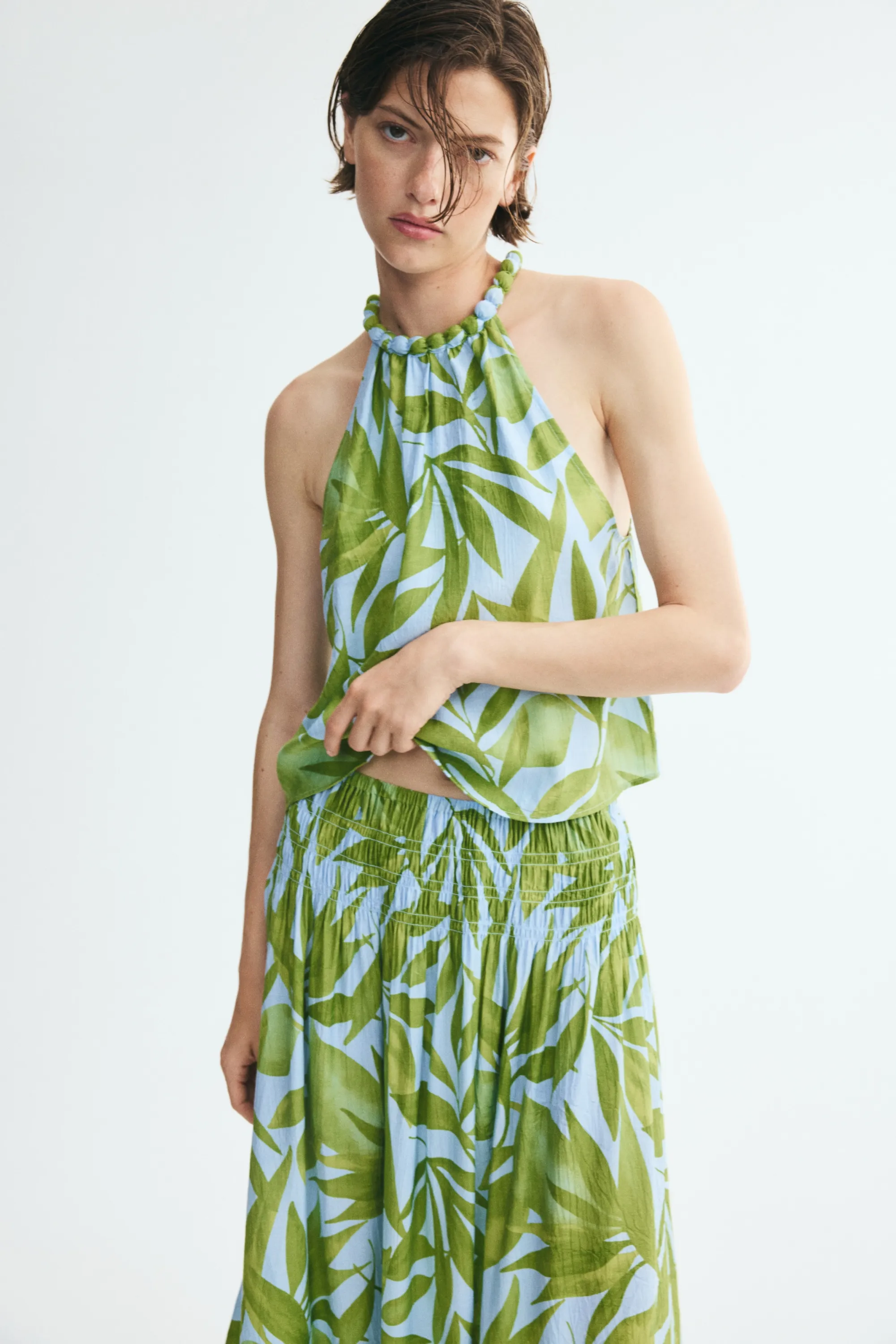 Jupe midi texturée - Vert/feuilles