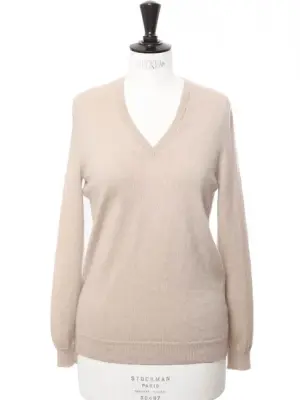 Pull col V en cachemire épais beige Prix boutique 240€ Taille M — photo 1