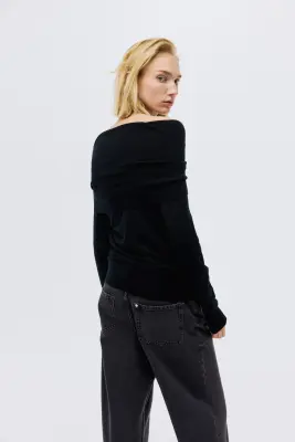 Top épaules nues en laine - Noir — photo 2