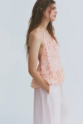 Top dos nu volanté - Rose clair/fleuri — photo 2